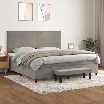 Cama box spring de muelles con colchón de terciopelo gris claro 200x200 cm