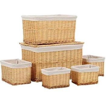 vidaXL Cestos Ropa Sucia Almacenaje Tapa Tipo Mimbre Sauce Natural 6 Piezas Conjunto Cestas Apilables Almacenamiento Colada Rectangulares Marrón Claro