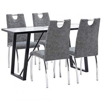 vidaXL Juego de Comedor 5 Piezas de Cuero Sintético Mobiliario Decoración Interior Casa Hogar Robusto Duradero Resistente Funcional Práctico Útil Gris