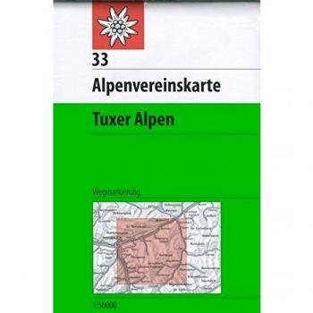 Mapa Excursionista y Topográfico 33 Tuxer Alpen 1:50,000 con Marcas de Senderos
