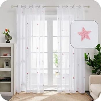 Amazon Brand - Umi Cortinas Infantiles Translucidas Decorativas con Motivos Lluvia de Meteoros con Ojales 2 Piezas 140x183cm Rosa