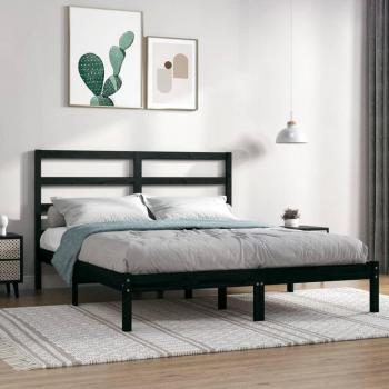 Estructura de cama de madera maciza negra 120x190 cm