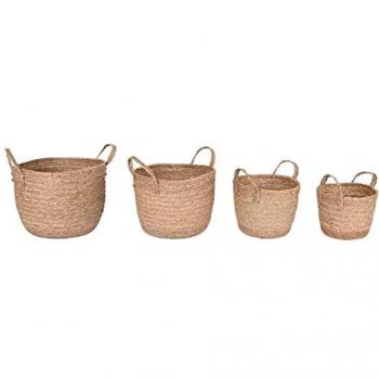 Caja Decorativa DKD Home Decor 40 x 40 x 41 cm (4 Piezas) - Material: Hierba Marina, Dimensiones: 40 x 40 x 41 cm, Cantidad: 4 Piezas
