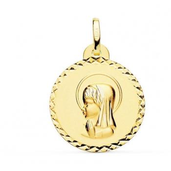 Medalla Virgen Niña Primera Comunión Oro 9k unisex 20 mm. cruzada