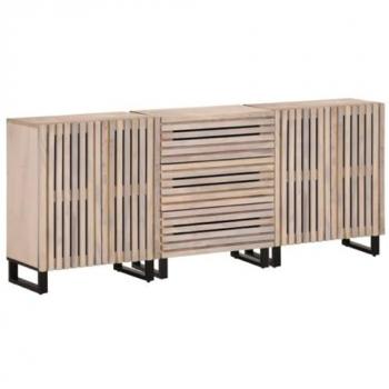 Aparador 3 piezas madera maciza de mango 60x34x75 cm, armario de almacenaje, mueble de almacenaje, aparador de cocina, bufé