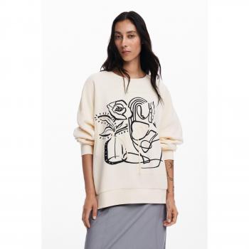 Sudadera Desigual Patch Oversize Écru para Mujer, XL