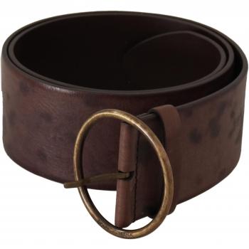 Dolce & Gabbana Women's Dark Brown Wide Calf Leather Belt with Logo Round Buckle - 90 cm / 36 Inches
