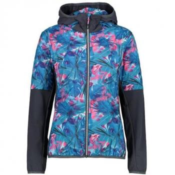 CMP Women's Hybrid Jacket with Fixed Hood - Blue/Purple Fluo