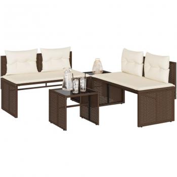 Set de sofás de jardín 4 piezas con cojines de ratán sintético marrón