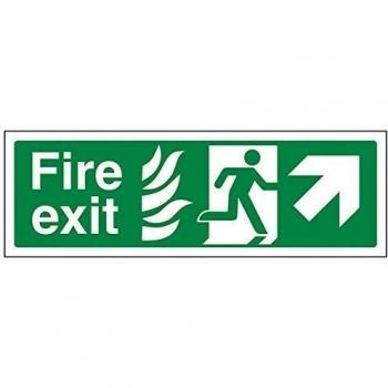vsafety 14027 ax-s Fire Exit Sign, NHS Fire Exit flecha hacia arriba y derecha, adhesiva, paisaje, 300 mm x 100 mm), color verde