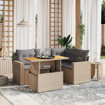 Juego de sofás jardín con cojines 5 pzas ratán sintético beige Vidaxl Beige