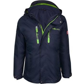 Trollkids Chaqueta para Niños 3 en 1 Impermeable Myrdal, Color Azul Marino/víbora Verde Talla 10 años