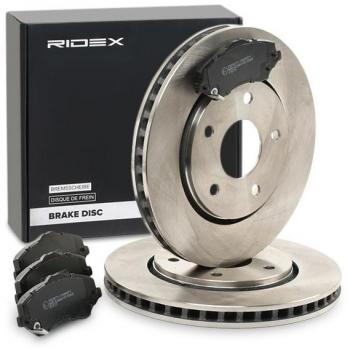 Kit de Discos de Freno y Pastillas RIDEX 3405B0947 para Eje Delantero, Chapa Antichirridos, Ventilación Externa, Compatible con VW Routan, FIAT Freemont
