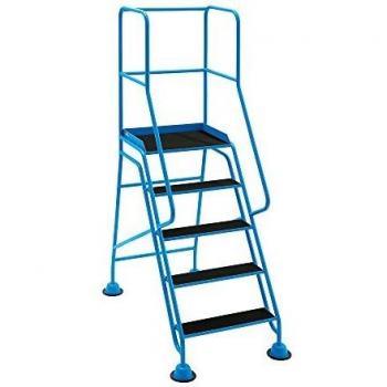Escalera Rodante Eurokraft Pro con Plataforma y 5 Escalones, Antideslizante y con Barandilla
