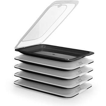 Lote de 5 Recipientes Porta Embutidos y Alimentos Fresh - Conservación Óptima en Nevera, Negro 25.2 x 17 x 3.2 cm