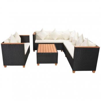5-Piece Black Poly Rattan Garden Lounge Set with Cushions