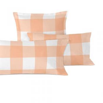 Funda de Almohada Gingham Melocotón 80x80 cm, 100% Algodón, Calidad 150 TC, Fabricado en España