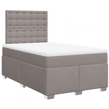 Cama Box Spring con colchón de tela gris taupe 120x200 cm