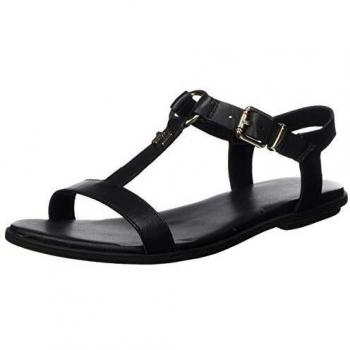 Tommy Hilfiger Metal Ring Leather Flat SND, Chanclas Mujer, Negro