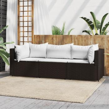 vidaXL 3 Piece Brown Poly Rattan Garden Lounge Set with Cushions