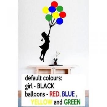 Banksy Niña con globos colorido Ver 2 mejorada adhesivo de pared, negro, Giant: 140cm x 350cm / 55 x 138
