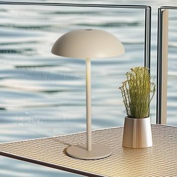 Lámpara de mesa LED recargable Thenra, beige, con soporte mural y regulador táctil