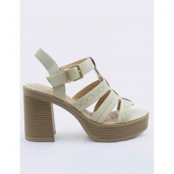 Sandalia de tacón Mustang 53384 Beige con plataforma y tiras anchas