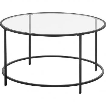 VASAGLE Mesa de Centro Redonda, Mesa de Cristal con Marco de Acero, Mesa de Salón, Mesa de Café, Dorado/Blanco y Dorado/Blanco Perla y Gris Pizarra/Negro