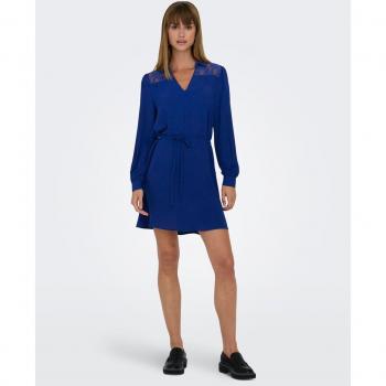 Vestido corto de cuello de pico camisero con encaje jdy