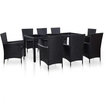 9-Piece Black Poly Rattan Outdoor Dining Set