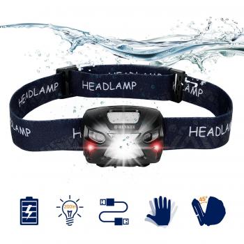 SHENKEY Linterna Frontal LED USB Recargable Super Bright Headlights 300 Lúmenes, 6 Modos de Iluminación, Blanco y Rojo LED, Waterproof Hard Hat Ligh Ideal para Acampar, Correr, Caminar y Leer
