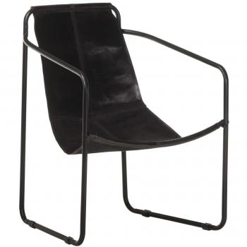 Sillón de relajación de cuero genuino negro
