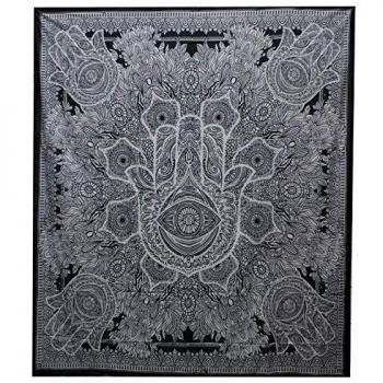 Hamsa B&W Double Cotton Bedspread with Wall Tapestry