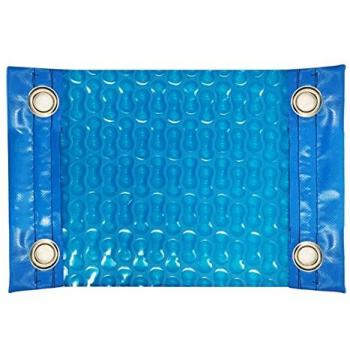 Cubierta de protección invierno para piscina 4 x 4 m + 15 cm anclaje Marrón y Manta Térmica Isotérmica de 500 micras Geo Bubble con refuerzo en lados estrechos y ojales en