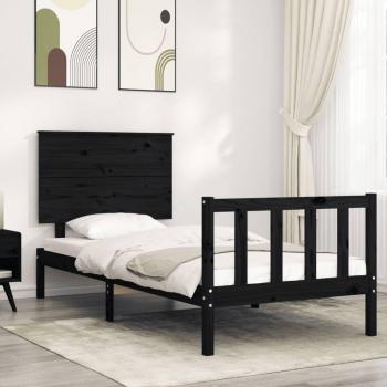 Cama con cabecero negro 90x200 cm en madera maciza