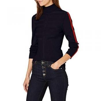 Morgan Pull Col roulé Bande Couleur Manche MENTOI Pullover Sweater, Marino/Rojo, TM Women's