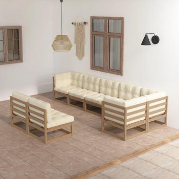 Juego de muebles de jardín 8 piezas con cojines de madera de pino maciza
