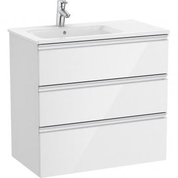 Mueble de baño Roca The Gap con 3 cajones y lavabo a la izquierda, color blanco brillo