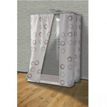 Cortina de Ducha de Vinilo 240x200 cm con Diseño en Círculos Grises y Decoraciones Marrones