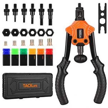 TACKLIFE Pistola Remachadora, Remachadora con M3, M4, M5, M6, M8, M10 Tuerca de Remache, 60 PCS Tuercas de Remache, Apta para Acero de 2-3 mm de Espesor, Llave Incorporada, 6 Mandriles-HHNP2B