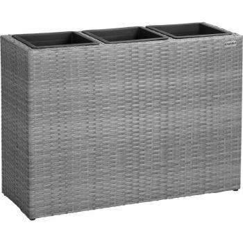 Macetero de Polyrattan Gris 83x30,5x60cm con 3 Macetas Internas Extraíbles y Drenaje de Agua