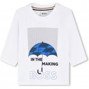 BOSS Kidswear - Camiseta de bebé niño 100% algodón con dibujo frontal, manga larga, modelo J51294