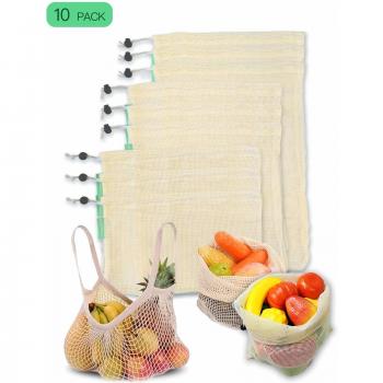 CompraFun Bolsas Reutilizables de Compra, Bolsas de Malla de Algodón Lavables y Transpirables para Frutas, Verduras, Juguetes. Libres de BPA, Ecológicas y Biodegradables