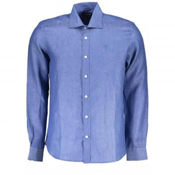 North Sails Men's Blue Linen Shirt - M, Regular Fit, Italian Collar, Embroidered Logo