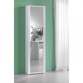 Columna Contenedora Blanca con Espejo Reversible y 7 Estantes Ajustables para Baño y Pasillo