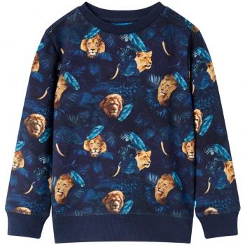 Sudadera Infantil Azul Marino con Estampado de León y Planta