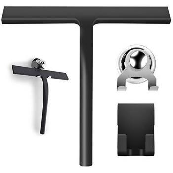 Limpiacristales Ducha Escobilla De Ducha - Evaduol Silicona Negro Escobilla de Ducha Limpiador con Doble Gancho para Puertas de Ducha, Baño, Ventana y Vidrio de Coche, 9 Pulgadas
