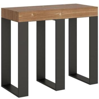 Consola Extensible de Abeto Macizo Oscuro con Patas de Metal Antracita para 14 Plazas, de 40 a 290 cm - Versión Básica Pirina