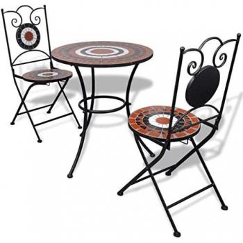 vidaXL 3 Piece Bistro Set Ceramic Tile Terracotta and White