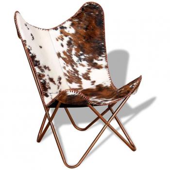 Butterfly Chair Brown and White Genuine Cowhide Leather